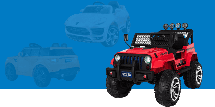 red jeep toy with blue background